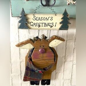 Season’s Greetings Rudolph Reindeer Wooden Handcrafted Door/Wall Hanging NEW
